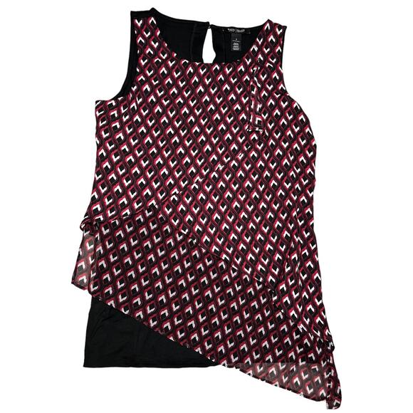 White House Black Market red black pattern sleeveless tiered top Small - Picture 1 of 4